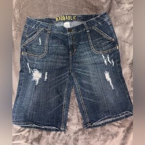HYDRAULIC Women's Plus Size 22W Bermuda Blue Distressed Embroidered Denim Shorts